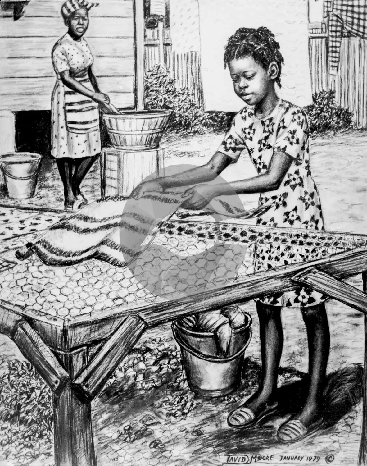 Mother & Daughter Bleaching Clothes by David Moore